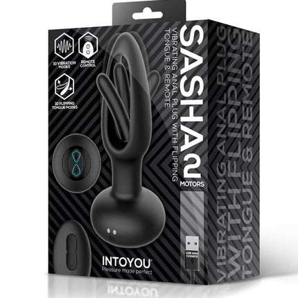 IY Sasha - Vibrerende Buttplug met Bewegend Tongetje en Afstandsbediening - Zwart-Rimbastore.com