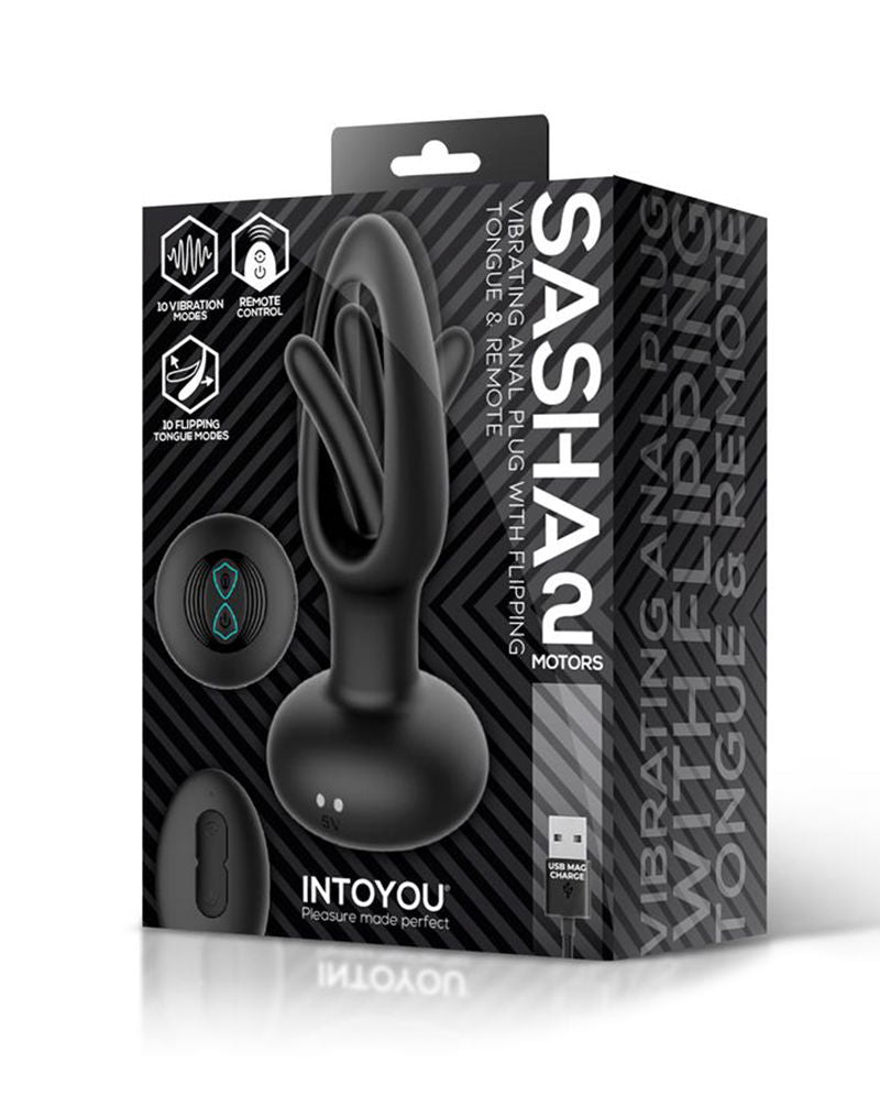 IY Sasha - Vibrerende Buttplug met Bewegend Tongetje en Afstandsbediening - Zwart-Erotiekvoordeel.nl