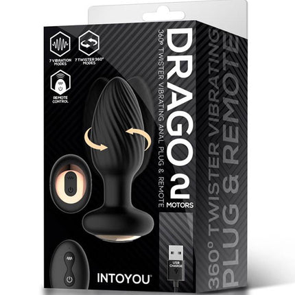 IY Drago - Vibrerende Buttplug - 360° Twister Beweging met Afstandsbediening - Zwart-Rimbastore.com