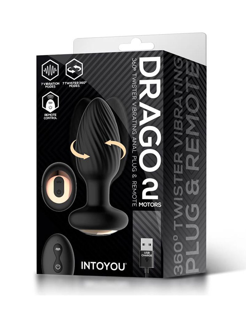 IY Drago - Vibrerende Buttplug - 360° Twister Beweging met Afstandsbediening - Zwart-Rimbastore.com