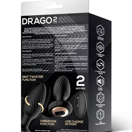 IY Drago - Vibrerende Buttplug - 360° Twister Beweging met Afstandsbediening - Zwart-Rimbastore.com