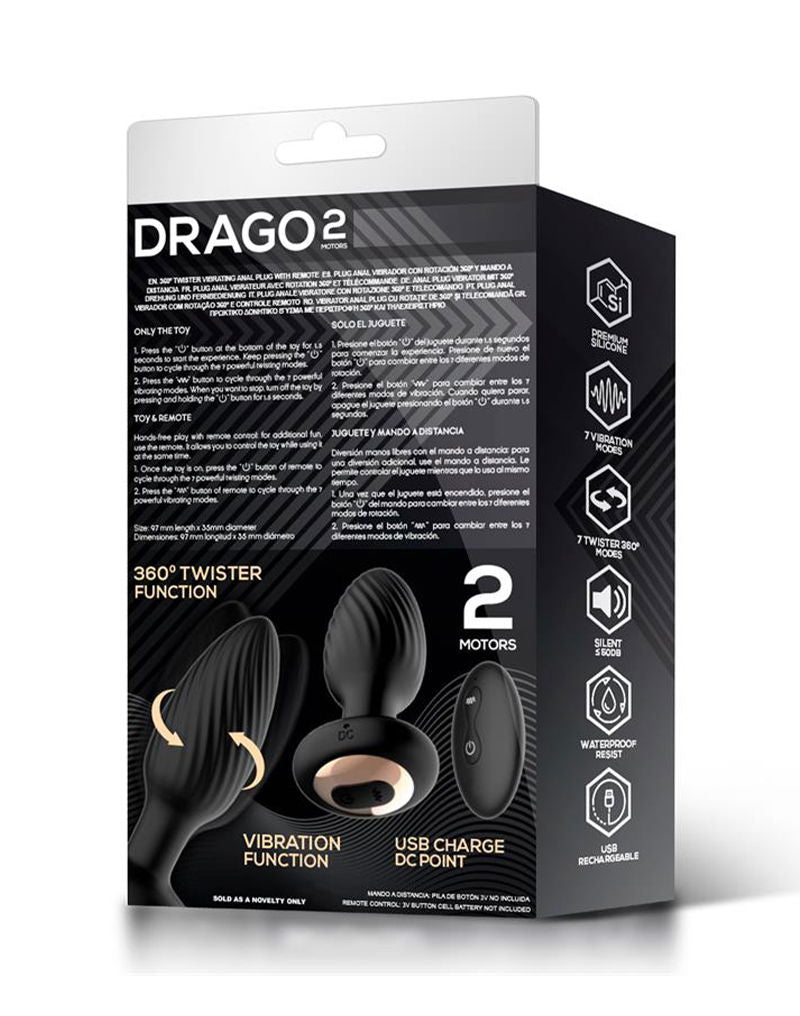 IY Drago - Vibrerende Buttplug - 360° Twister Beweging met Afstandsbediening - Zwart-Rimbastore.com