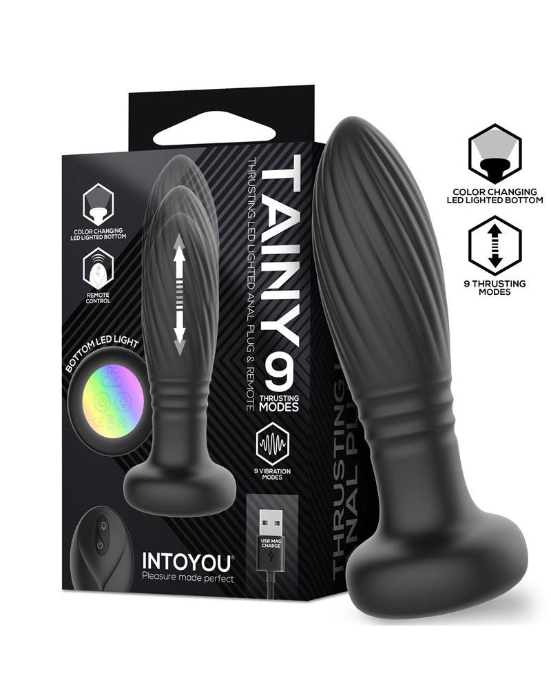 IY Tainy - Stotende Buttplug met Ledverlichting en Afstandsbediening - Zwart-Rimbastore.com