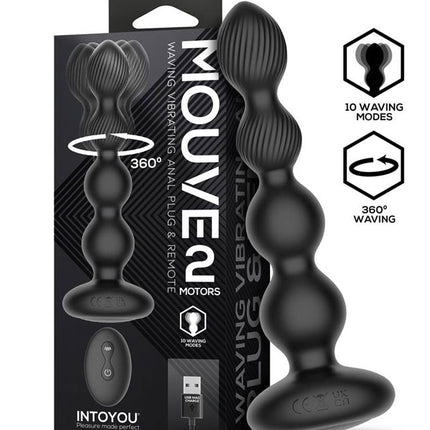IY Mouve - Roterende en Vibrerende Geribbelde Buttplug met Afstandsbediening - 2 motoren - Zwart-Rimbastore.com