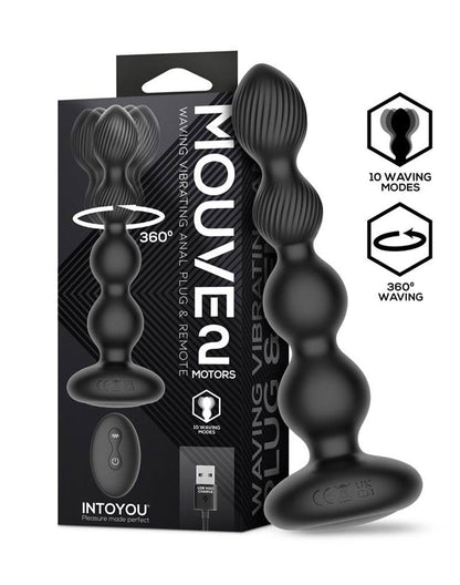 IY Mouve - Roterende en Vibrerende Geribbelde Buttplug met Afstandsbediening - 2 motoren - Zwart-Rimbastore.com