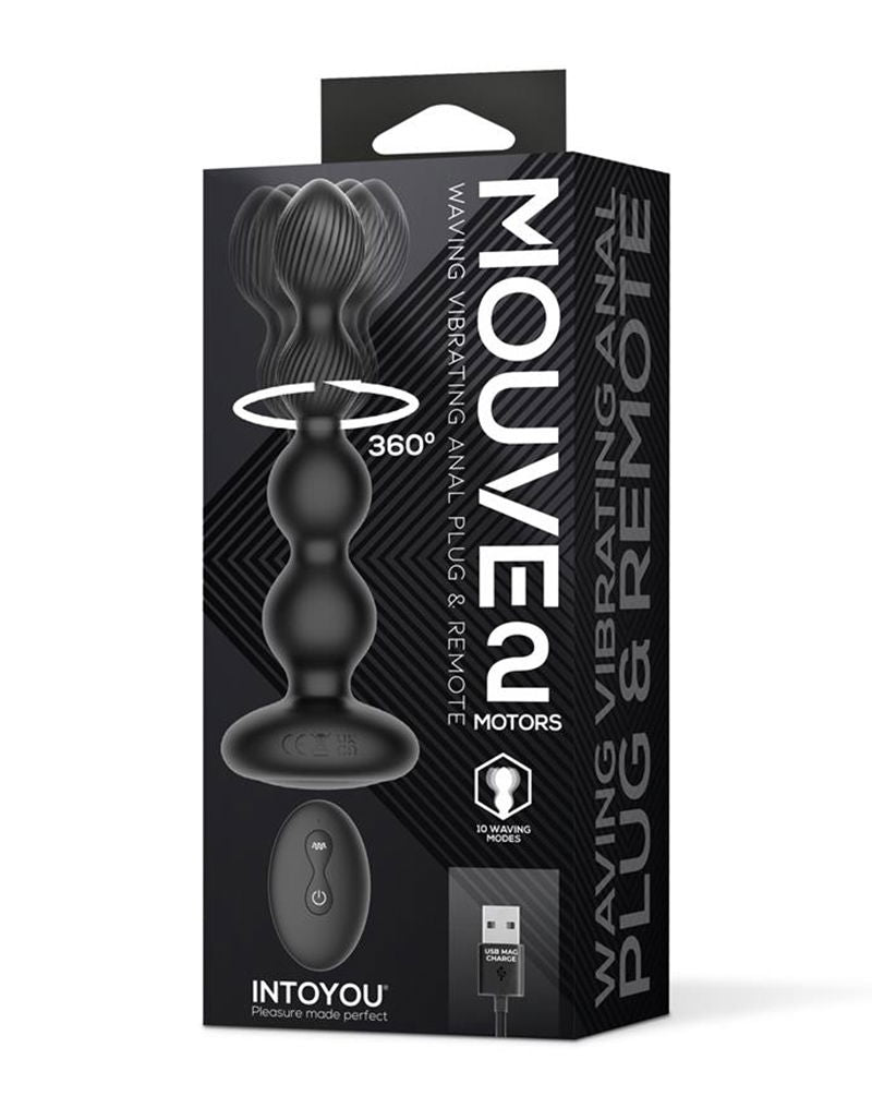 IY Mouve - Roterende en Vibrerende Geribbelde Buttplug met Afstandsbediening - 2 motoren - Zwart-Rimbastore.com