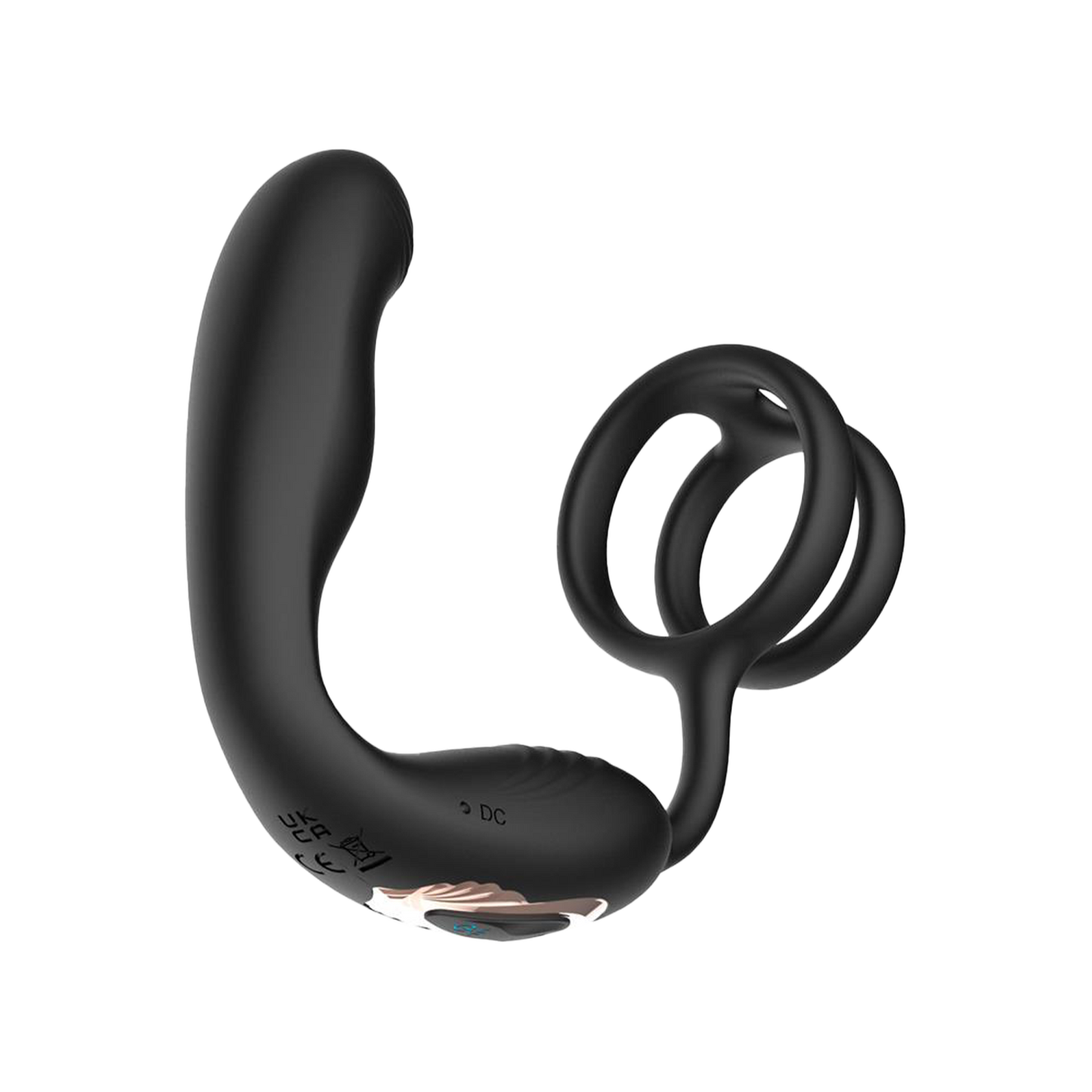 IY - Bruce - Masajeador de próstata 360° - Con doble anillo para el pene - Negro