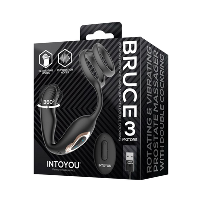IY - Bruce - Masajeador de próstata 360° - Con doble anillo para el pene - Negro