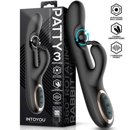 IY - Patty - Rabbit Vibrator met Roterende Bal - Zwart-Erotiekvoordeel.nl