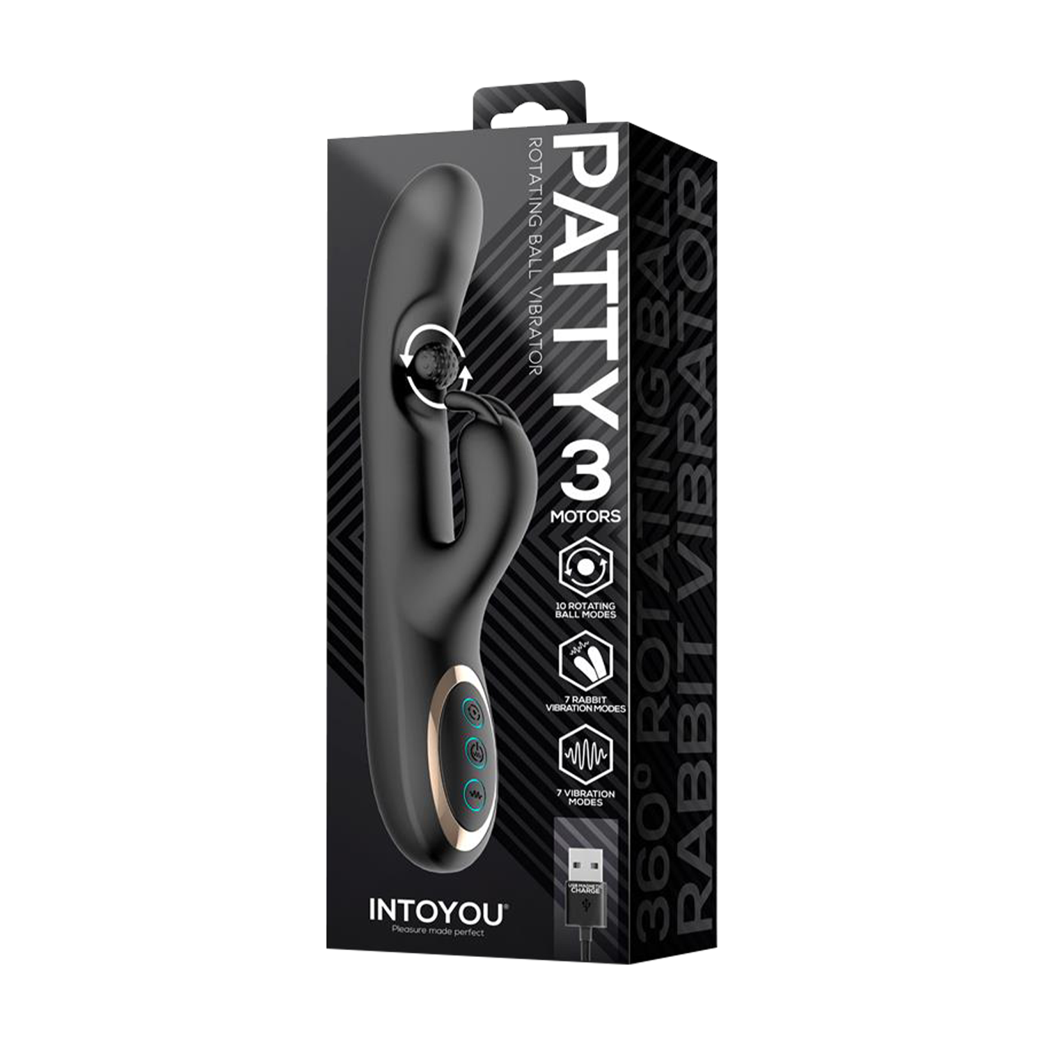 IY - Patty - Rabbit Vibrator met Roterende Bal - Zwart-Erotiekvoordeel.nl