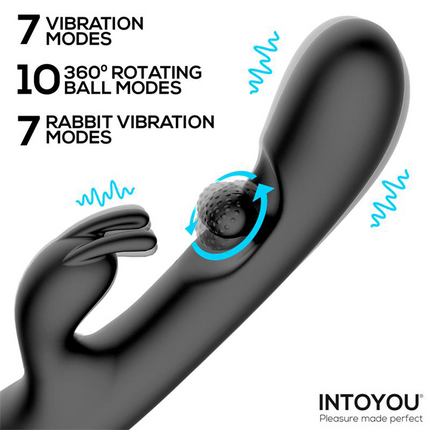 IY - Patty - Rabbit Vibrator met Roterende Bal - Zwart-Erotiekvoordeel.nl