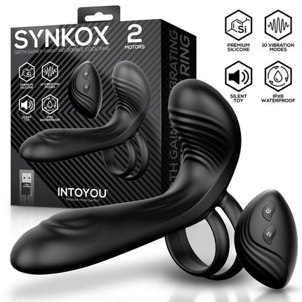 IY - Synkox - Girth Gainer - Vibrerende Verdikkende Penis Sleeve met Afstandsbediening - Zwart-Erotiekvoordeel.nl