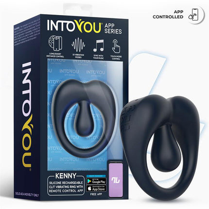 IY - Kenny - Cockring avec stimulateur clitoridien - Contrôle via application - Bleu nuit