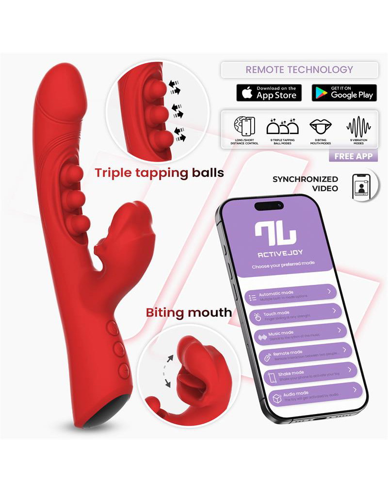 IY – Trixy – Dreifach pulsierender Rabbit-Vibrator mit leckender Zunge – App-Steuerung – Rot