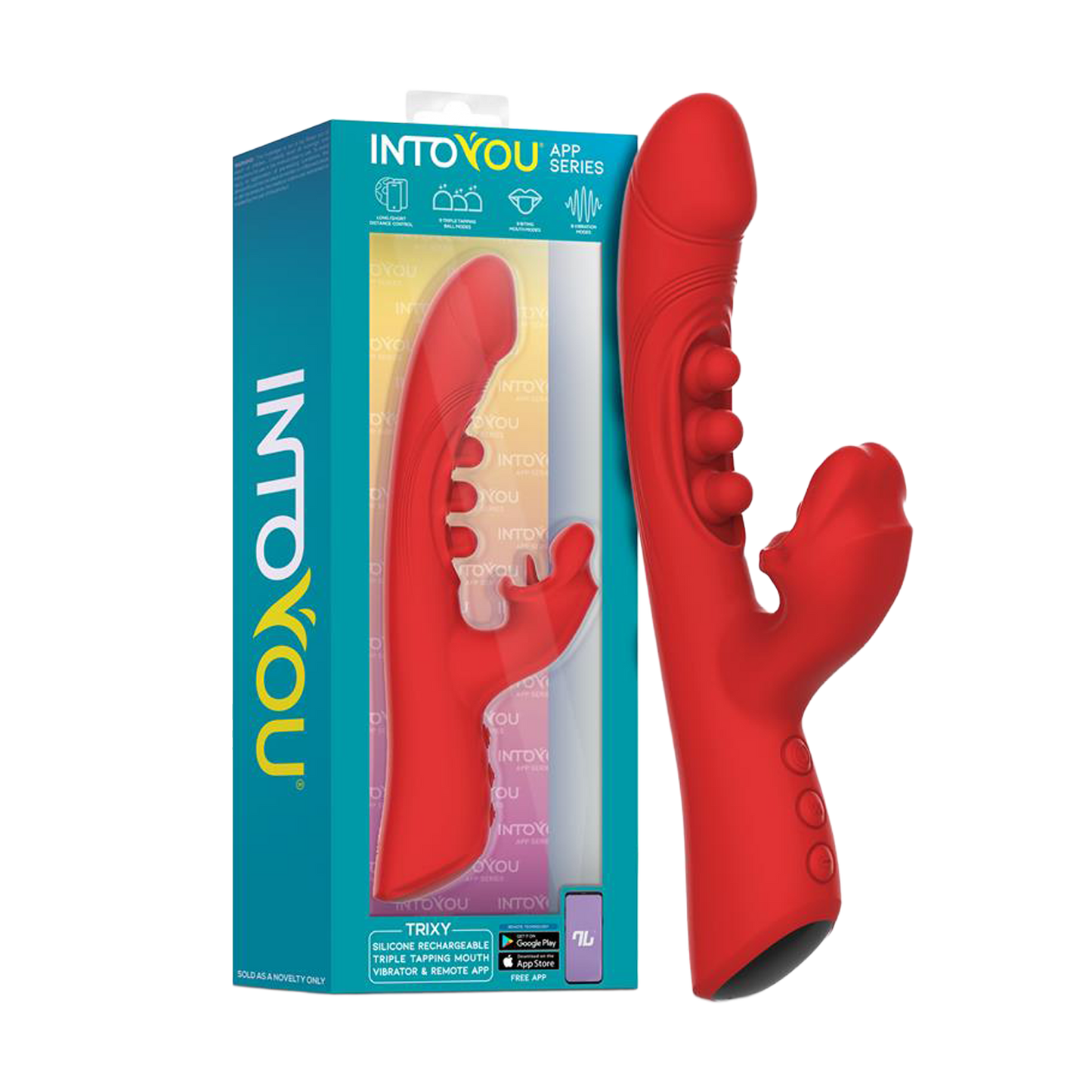 IY – Trixy – Dreifach pulsierender Rabbit-Vibrator mit leckender Zunge – App-Steuerung – Rot