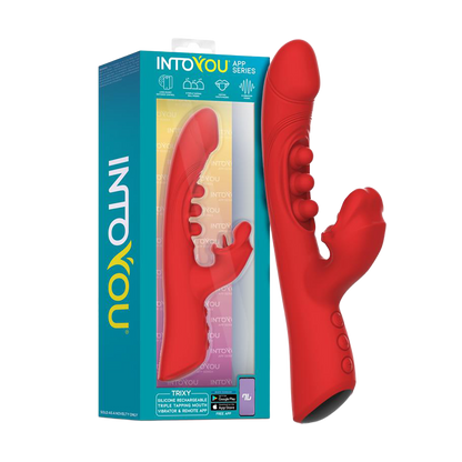 IY – Trixy – Dreifach pulsierender Rabbit-Vibrator mit leckender Zunge – App-Steuerung – Rot