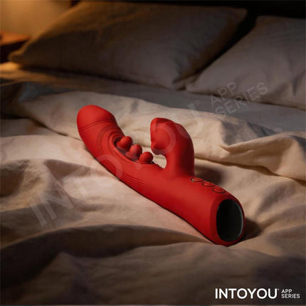 IY - Trixy - Vibrador Rabbit triple con lengua lamida - Control por app - Rojo