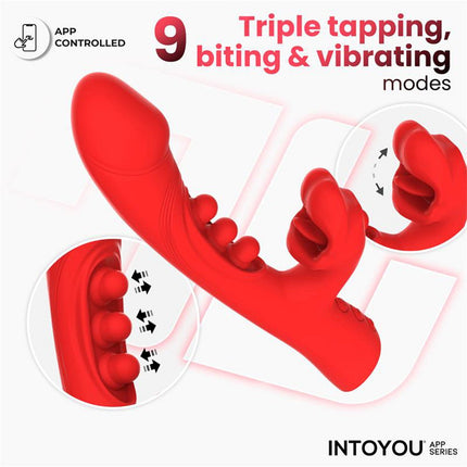 IY - Trixy - Vibrador Rabbit triple con lengua lamida - Control por app - Rojo