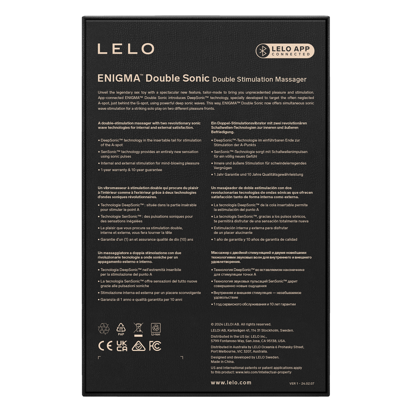 Lelo - Enigma Double Sonic - Drievoudige stimulatie - App Control - Zwart-Erotiekvoordeel.nl