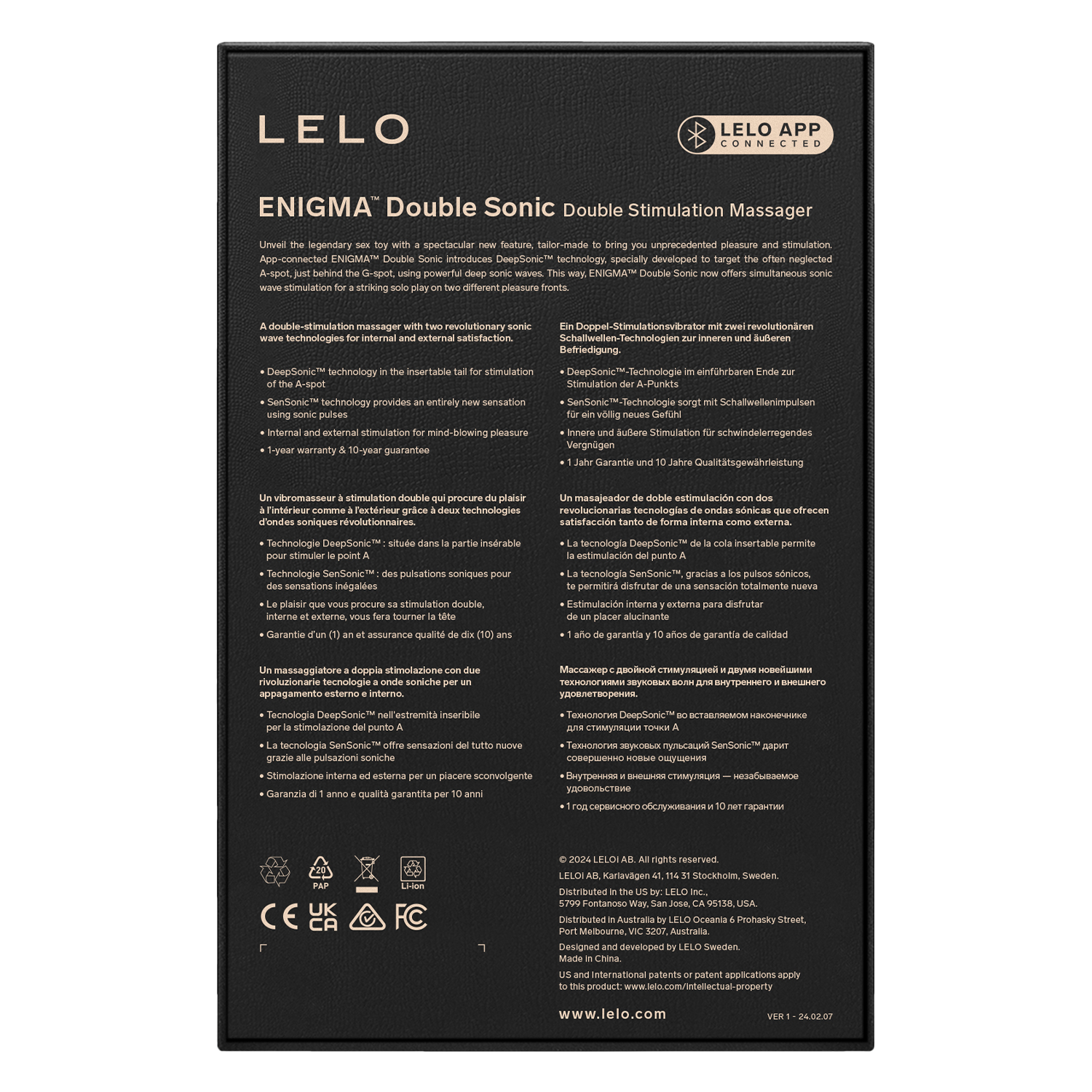 Lelo - Enigma Double Sonic - Drievoudige stimulatie - App Control - Zwart-Erotiekvoordeel.nl