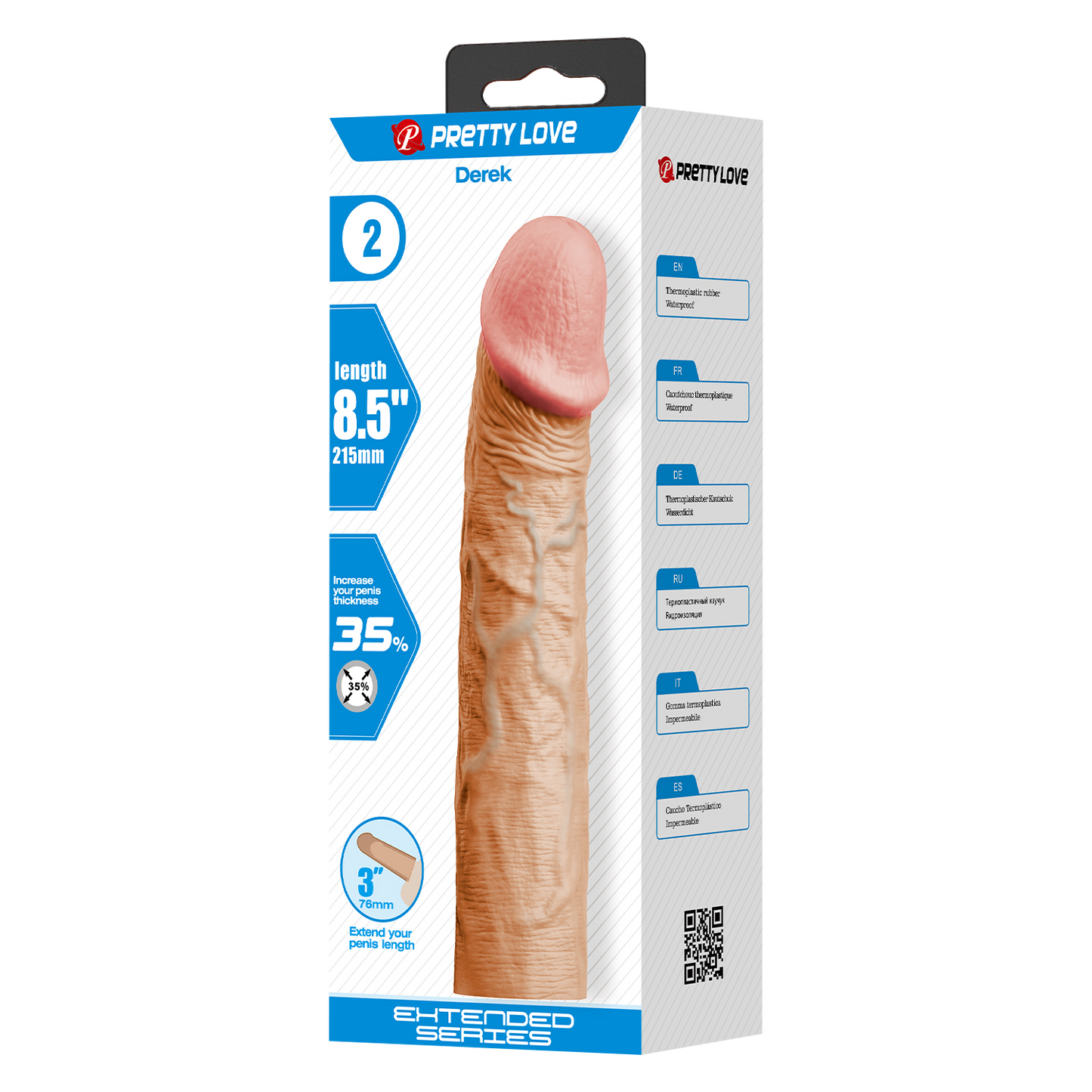 Pretty Love - Derek - Realistische Penis Sleeve - 215mm - Lichte Huidskleur-Rimbastore.com