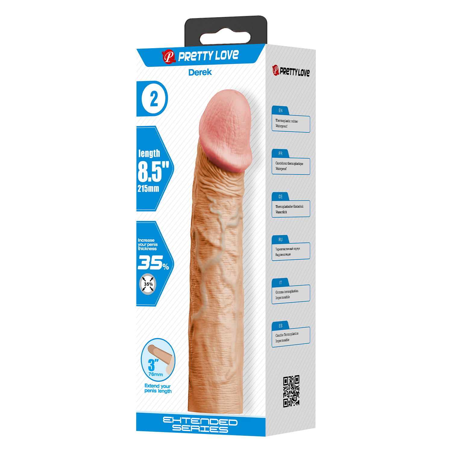 Pretty Love - Derek - Realistische Penis Sleeve - 215mm - Lichte Huidskleur-Rimbastore.com