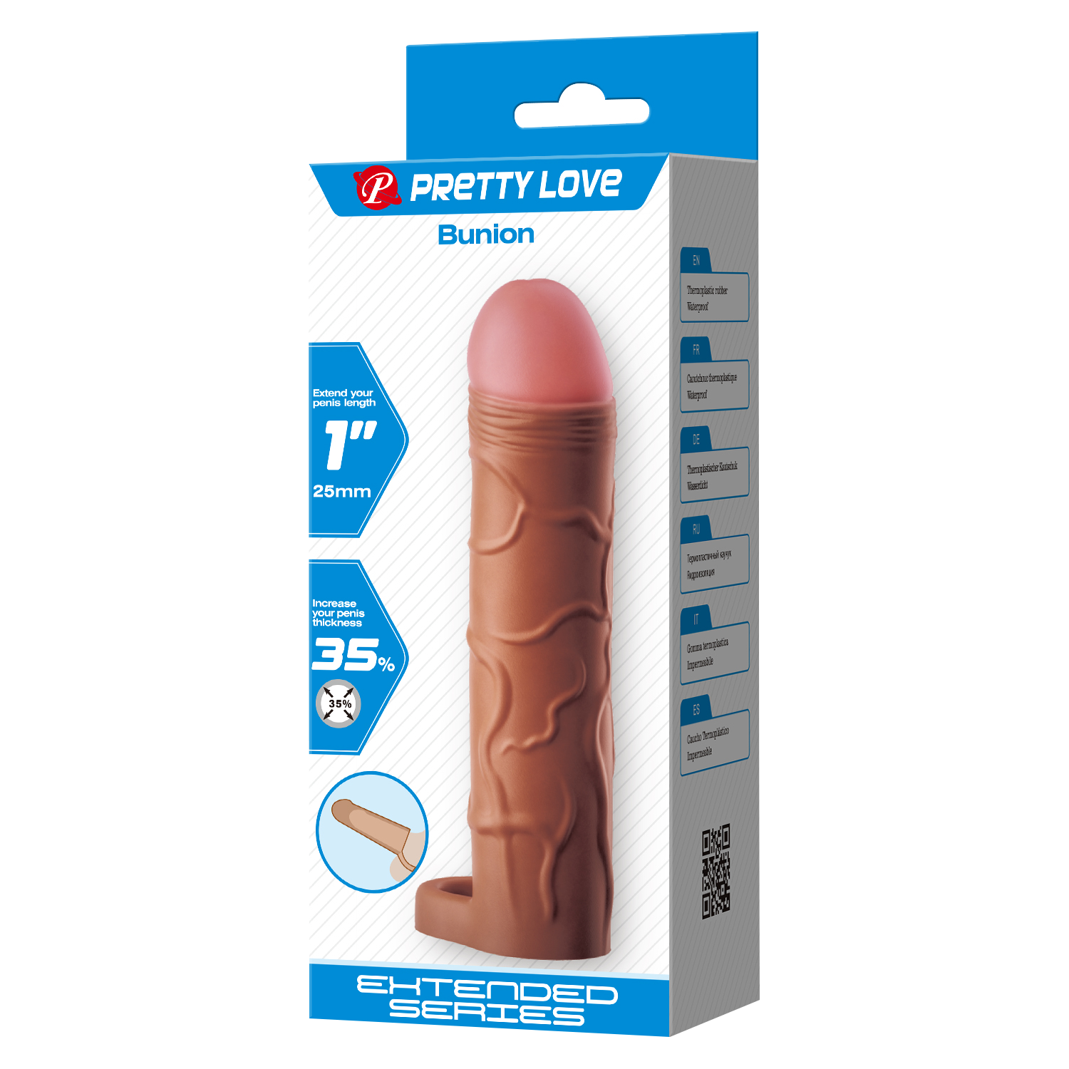 Pretty Love - Bunion - Verlengende Penis Sleeve met Cockring - 25mm - Bruin-Erotiekvoordeel.nl