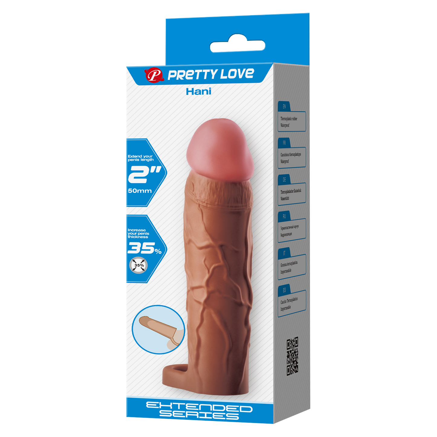 Pretty Love - Hani - Verlengende Penis Sleeve met Cockring - 50mm - Bruin-Rimbastore.com