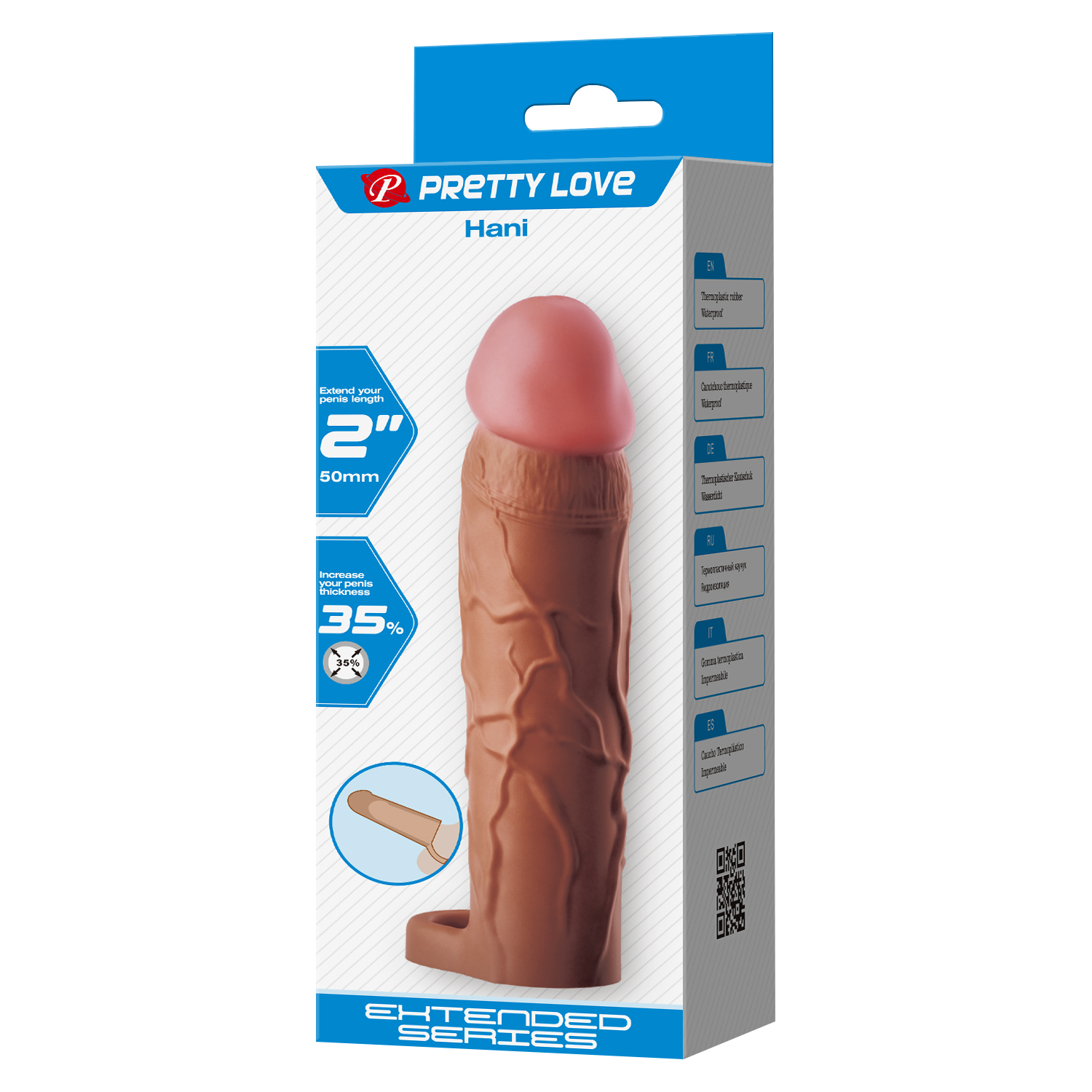 Pretty Love - Hani - Verlengende Penis Sleeve met Cockring - 50mm - Bruin-Rimbastore.com