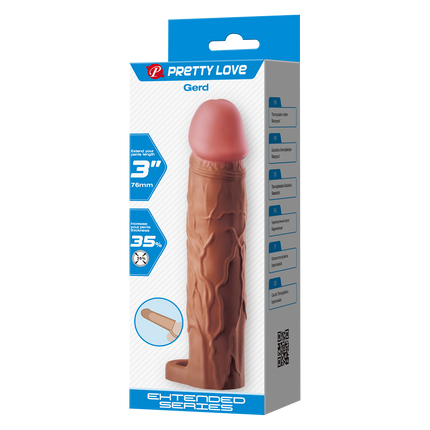 Pretty Love - Gerd - Cockring met verlengde Penis Sleeve - 75mm - Bruin-Rimbastore.com