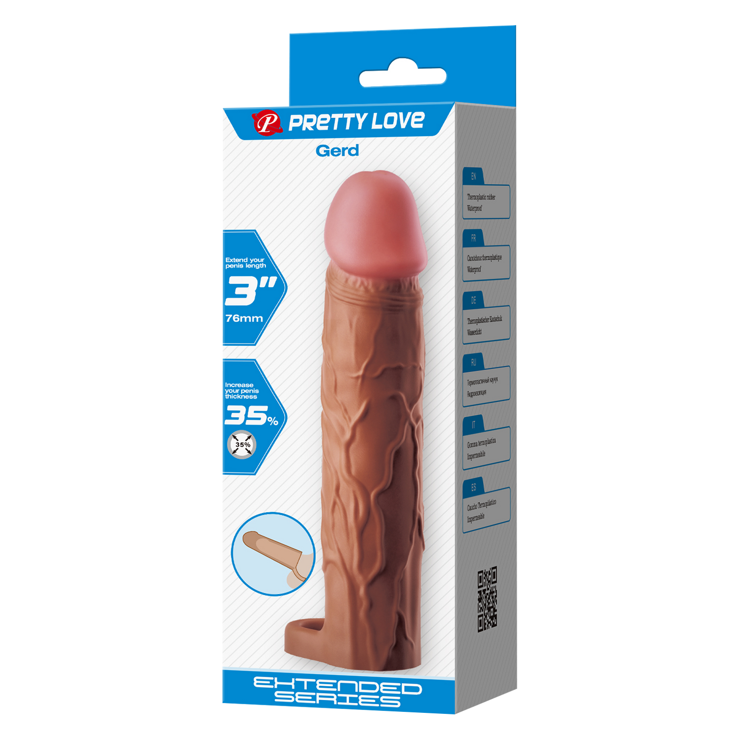 Pretty Love - Gerd - Cockring met verlengde Penis Sleeve - 75mm - Bruin-Rimbastore.com