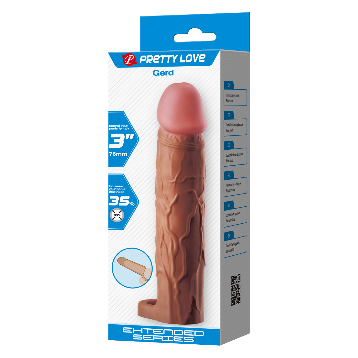 Pretty Love - Gerd - Cockring met verlengde Penis Sleeve - 75mm - Bruin-Rimbastore.com