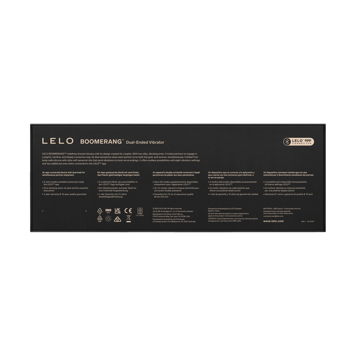 LELO – Boomerang – Doppelseitiger Vibrator – Doppelter Motor – Coral