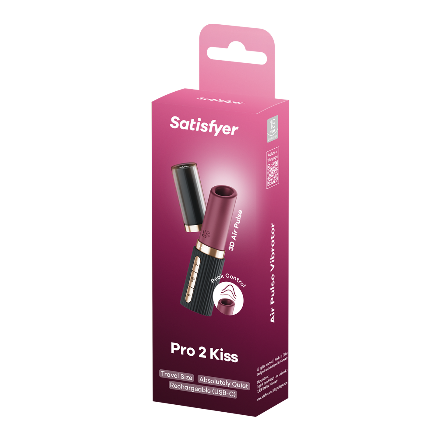 Satisfyer Pro 2 Kiss – Lipstick Vibrator met 3D Air Pulse Technologie - Zwart-Erotiekvoordeel.nl