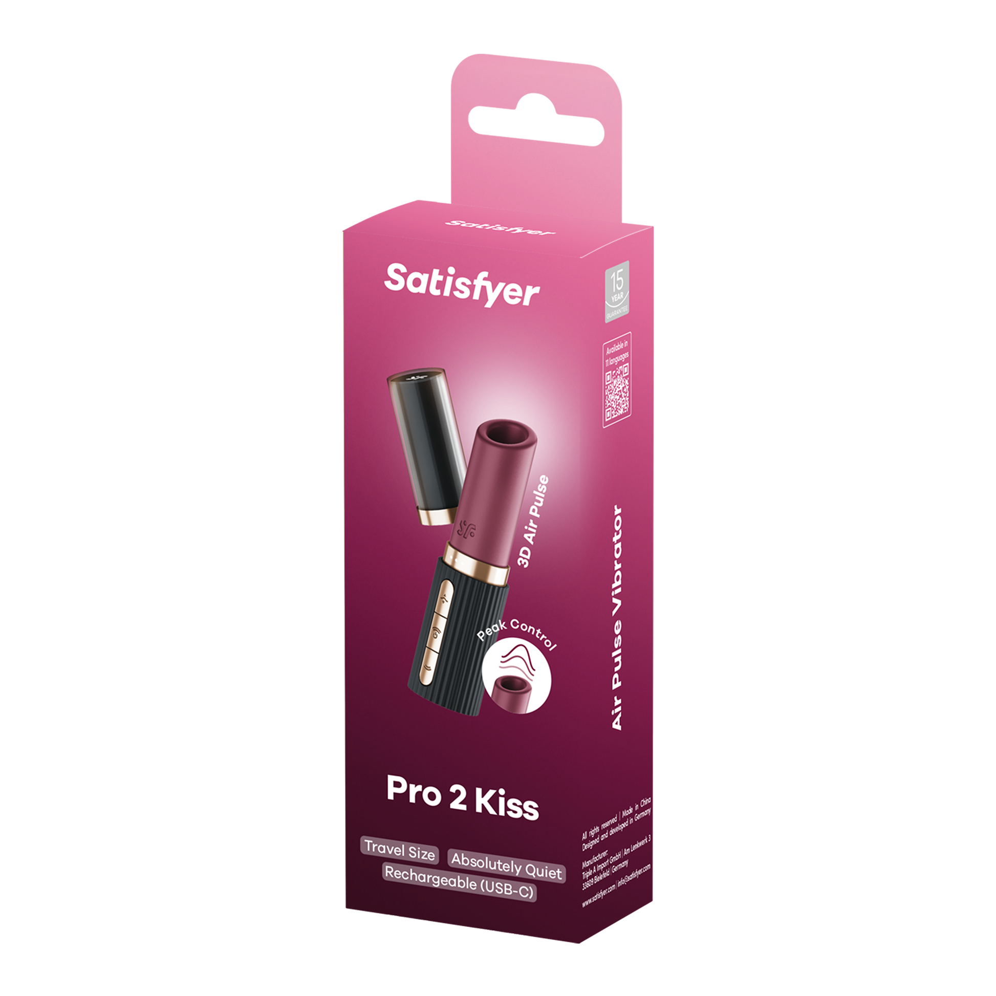 Satisfyer Pro 2 Kiss – Lipstick Vibrator met 3D Air Pulse Technologie - Zwart-Erotiekvoordeel.nl