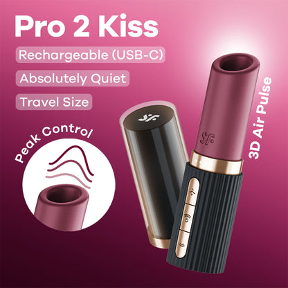 Satisfyer Pro 2 Kiss – Lipstick Vibrator met 3D Air Pulse Technologie - Zwart-Erotiekvoordeel.nl