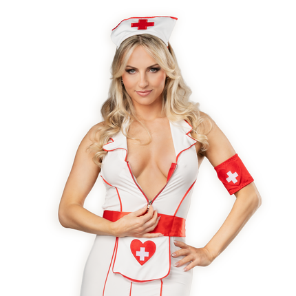 Amorable - Verpleegster Uniform - Wit/Rood-Rimbastore.com