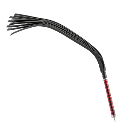 RISE - Lange Flogger met Harde Lederen Strengen - Zwart/Rood-Rimbastore.com