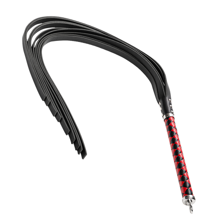RISE - Lange Flogger met Harde Lederen Strengen - Zwart/Rood-Rimbastore.com