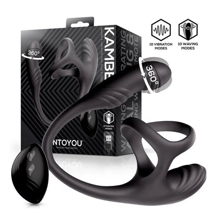IY - Kamber - Plug anal ondulado y vibrador con anillo para el pene - Negro