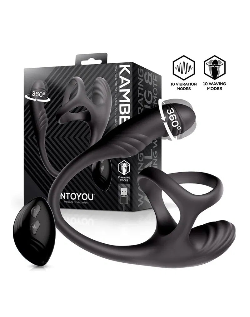 IY - Kamber - Wavy and Vibrating Anal Plug with Cock Ring - Black