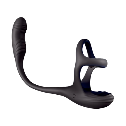 IY - Kamber - Plug anal ondulado y vibrador con anillo para el pene - Negro