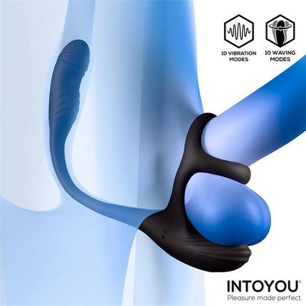 IY - Kamber - Plug anal ondulado y vibrador con anillo para el pene - Negro