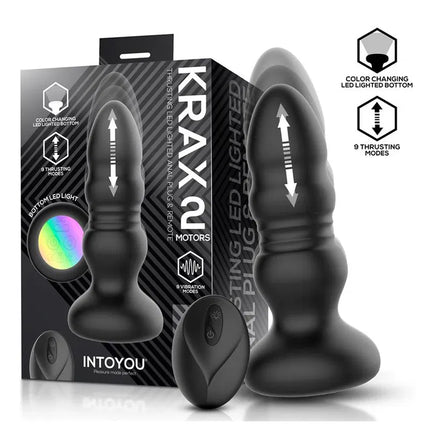 IY - Krax - Buttplug mit Vibration und Stoßbewegung - Mit LED-Licht - Schwarz