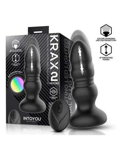 IY - Krax - Butt Plug with Vibration and Thrusting Motion - With LED Light - Black
