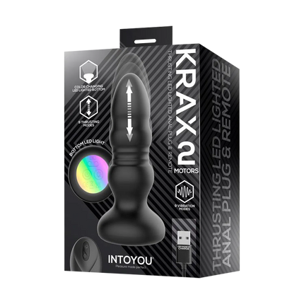 IY - Krax - Buttplug mit Vibration und Stoßbewegung - Mit LED-Licht - Schwarz