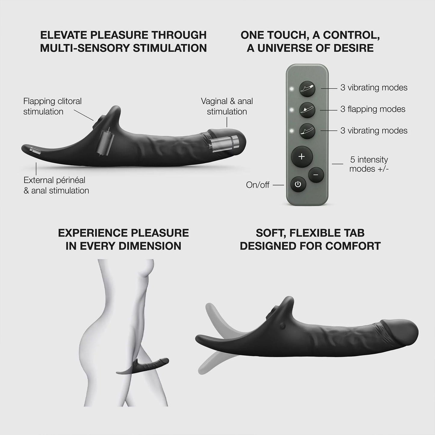 Strap-On-Me - Multi-Orgasm Realistic Dildo - Strapless Strap-On with Flapper Technology - Black