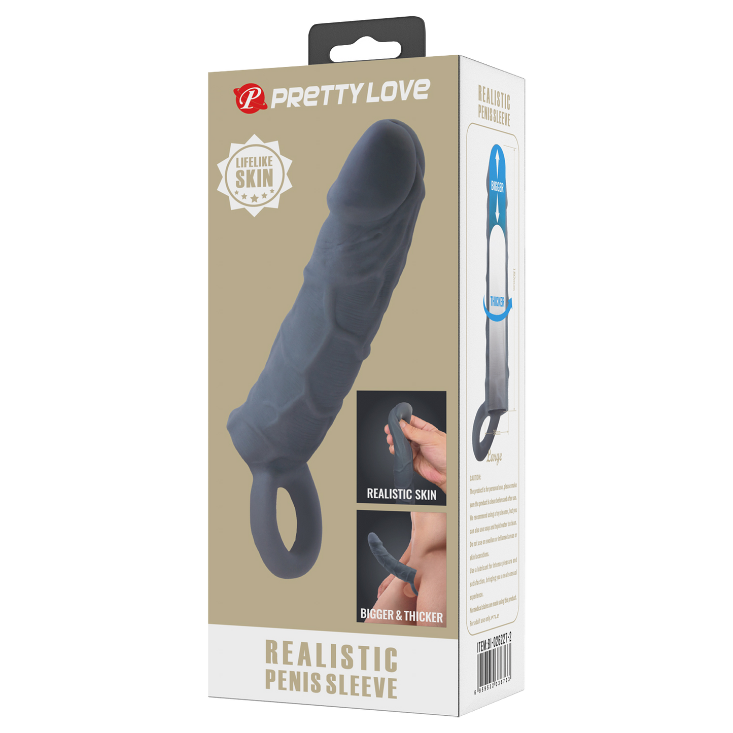 Pretty Love - Laige - Realistische Penis Sleeve - Donkergrijs-Erotiekvoordeel.nl