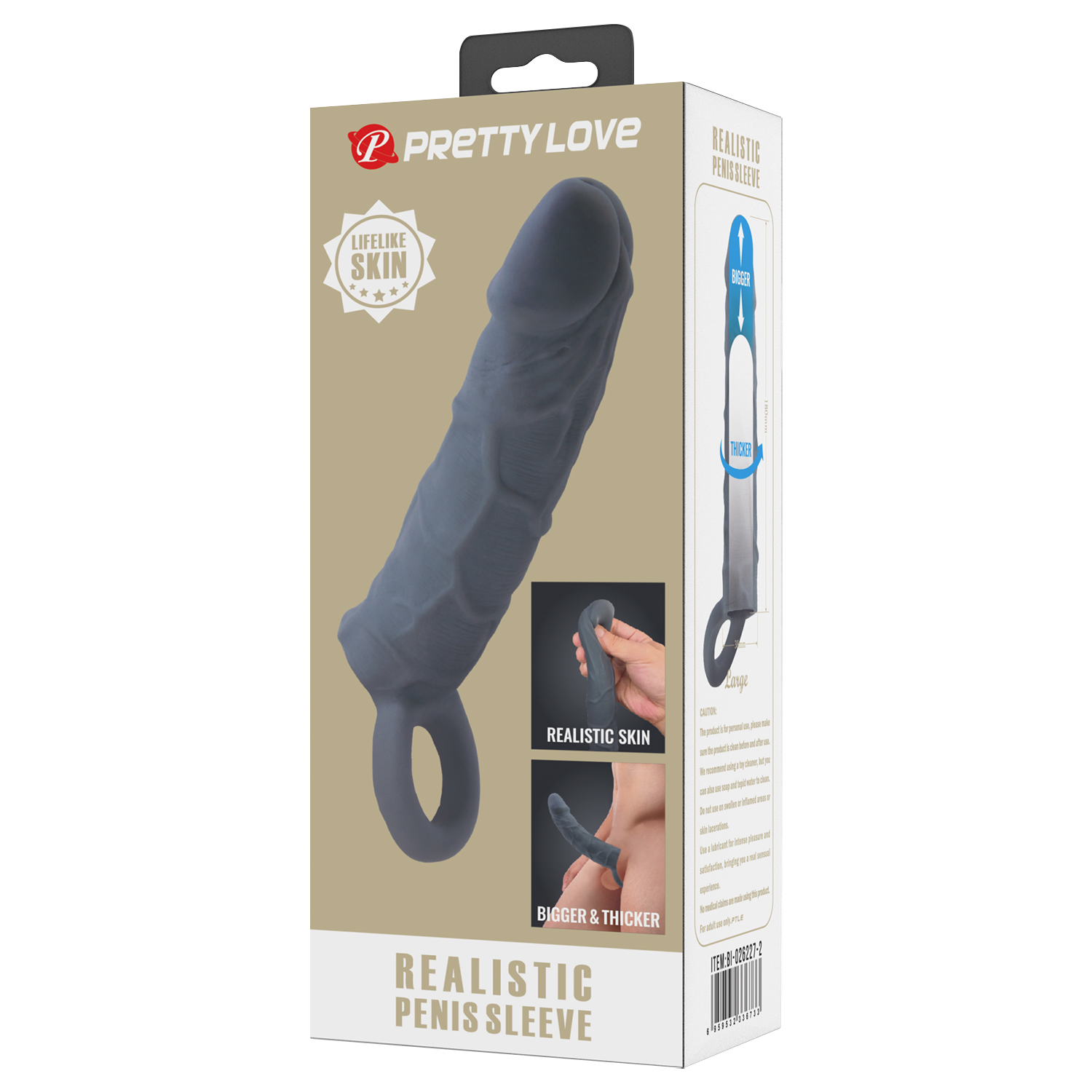 Pretty Love - Laige - Realistische Penis Sleeve - Donkergrijs-Erotiekvoordeel.nl