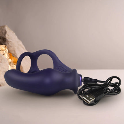 Rocks-Off - Nova Zenturian - Prostaatplug met penis- en testikelringen - Blauw